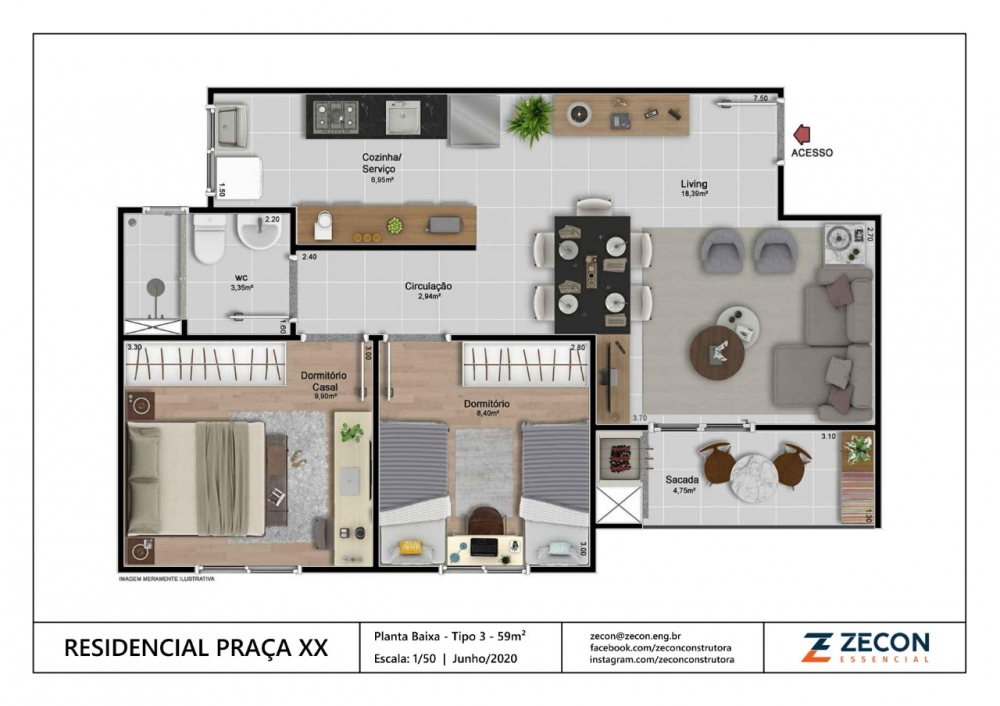 Apartamento, Residencial Praça XX, Fragata, Pelotas/RS